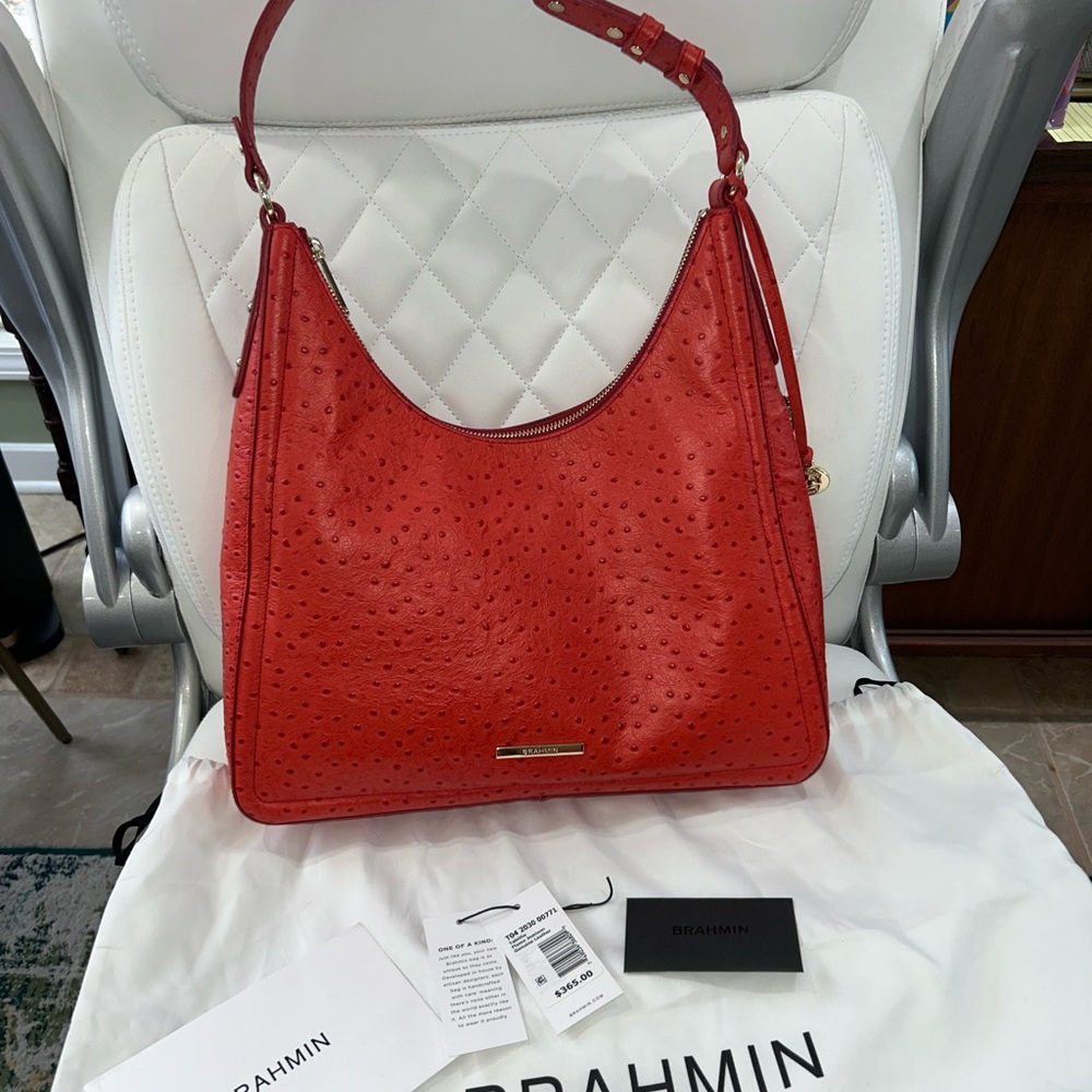 Nearly New $365 BRAHMIN Tabitha purse handbag shoulder FLAME JEMISON Leather red
